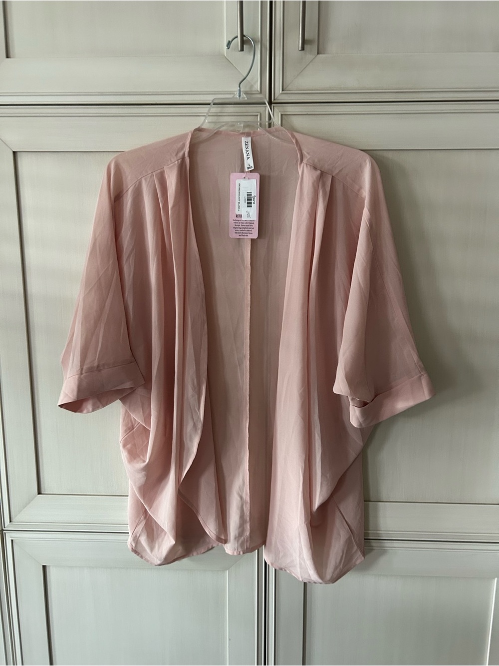 Zenana Outfitters Sheer Draped Kimono Cardigan - Blush